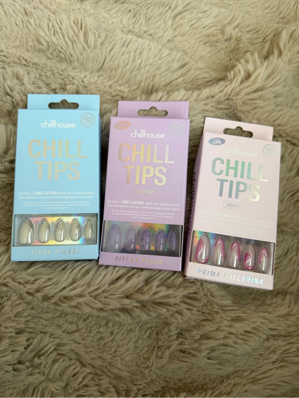 Chillhouse Chill Tips Press-On Nails Trio - Blue, Lavender, Pink